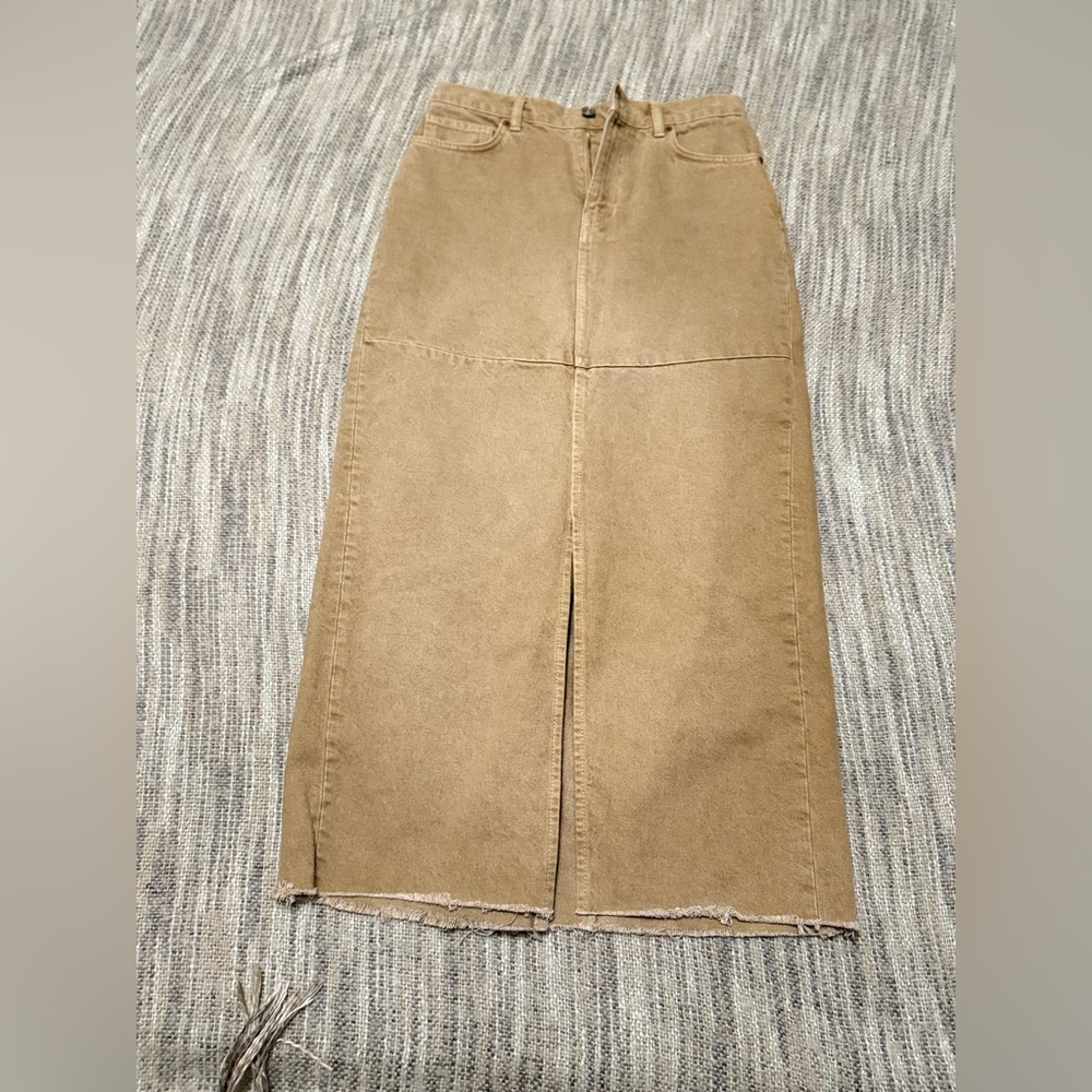 Reformation Camel denim Midi Skirt with Front Slit - Picture 7 of 13